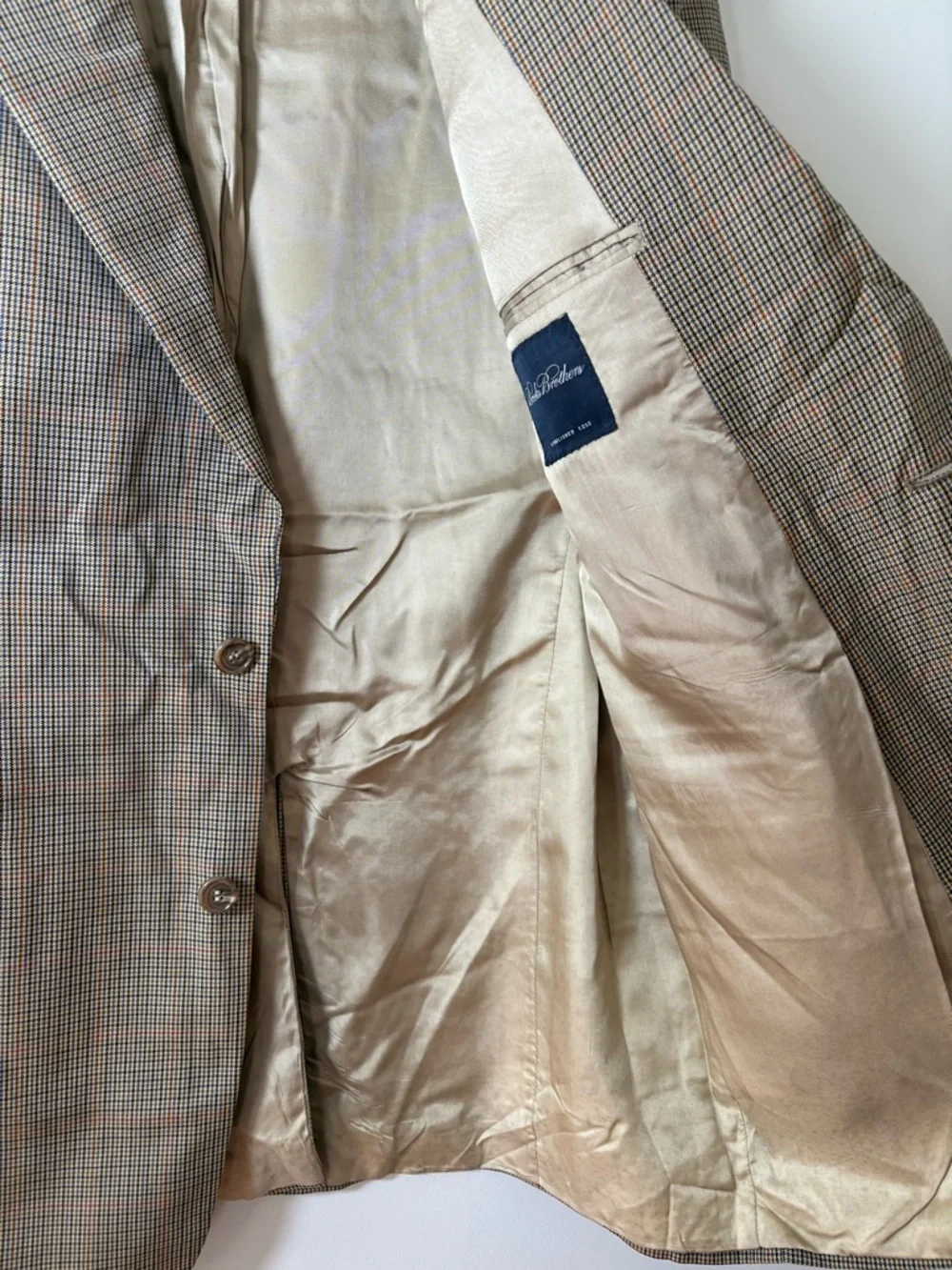 Brooks Brothers 346 Men’s 42L Blazer 100% Worsted Wool Brown Blue Check Mod 6900
